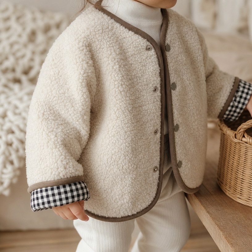 Teddy Plaid Coat detail photo